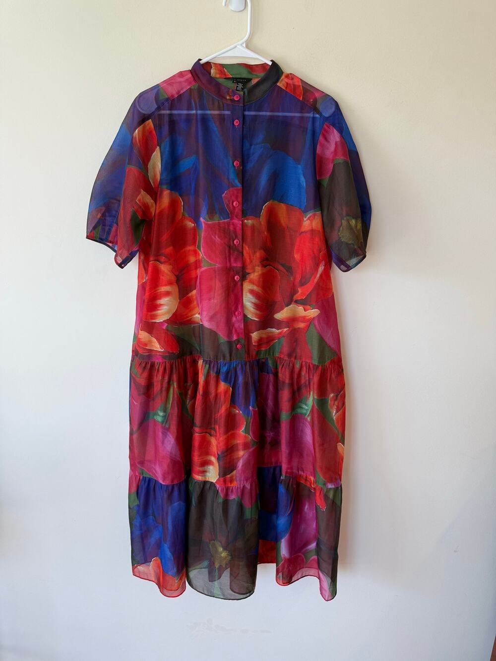 Ted Baker Miru Organza Shift Midi Dress Women's Size 6 Multicolor Floral Tiered